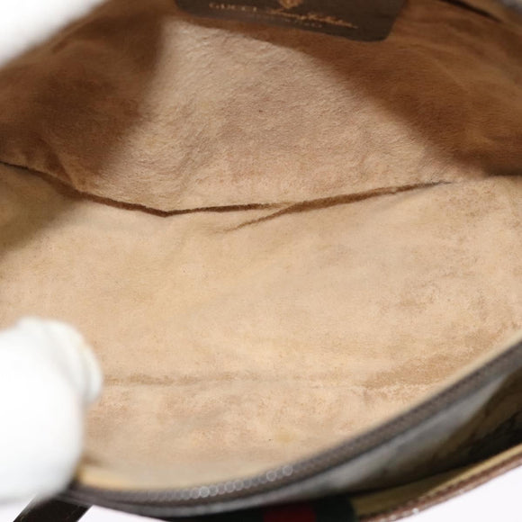 GUCCI GG Supreme Web Sherry Line Shoulder Bag PVC Beige Gold Red Auth ep9570