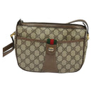 GUCCI GG Supreme Web Sherry Line Shoulder Bag PVC Beige Gold Red Auth ep9570-13
