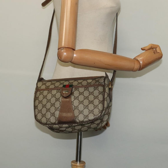 GUCCI GG Supreme Web Sherry Line Shoulder Bag PVC Beige Gold Red Auth ep9570