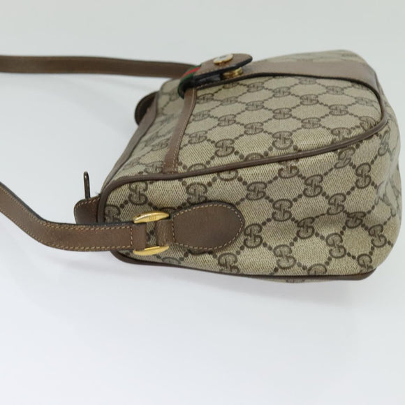 GUCCI GG Supreme Web Sherry Line Shoulder Bag PVC Beige Gold Red Auth ep9570