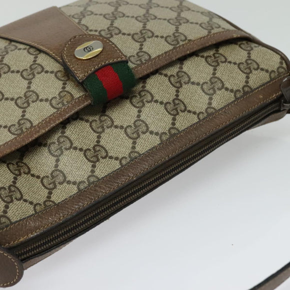 GUCCI GG Supreme Web Sherry Line Shoulder Bag PVC Beige Gold Red Auth ep9570