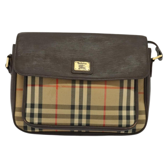 Burberrys Nova Check Shoulder Bag Canvas Beige Gold Auth ep9574