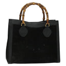 GUCCI Bamboo Tote Bag Suede Leather Black Gold 002 1186 0260 Auth ep9577-1