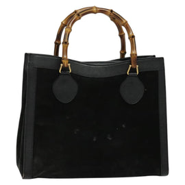 GUCCI Bamboo Tote Bag Suede Leather Black Gold 002 1186 0260 Auth ep9577