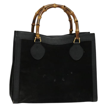 GUCCI Bamboo Tote Bag Suede Leather Black Gold 002 1186 0260 Auth ep9577