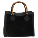 GUCCI Bamboo Tote Bag Suede Leather Black Gold 002 1186 0260 Auth ep9577-13