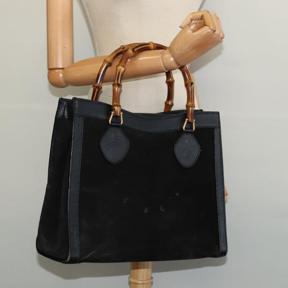GUCCI Bamboo Tote Bag Suede Leather Black Gold 002 1186 0260 Auth ep9577