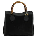 GUCCI Bamboo Tote Bag Suede Leather Black Gold 002 1186 0260 Auth ep9577-2