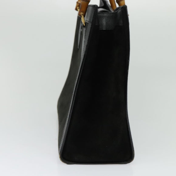 GUCCI Bamboo Tote Bag Suede Leather Black Gold 002 1186 0260 Auth ep9577