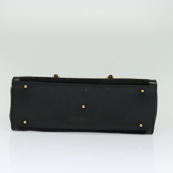 GUCCI Bamboo Tote Bag Suede Leather Black Gold 002 1186 0260 Auth ep9577