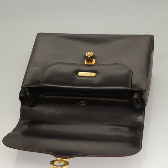 GUCCI Hand Bag Leather Black Gold Auth ep9581