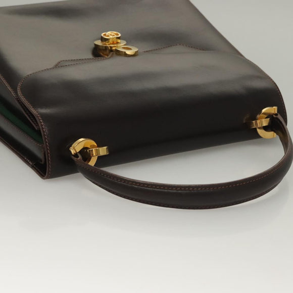 GUCCI Hand Bag Leather Black Gold Auth ep9581