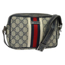 GUCCI GG Supreme Sherry Line Shoulder Bag PVC Navy Silver Red 162910 Auth ep9588-1