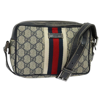 GUCCI GG Supreme Sherry Line Shoulder Bag PVC Navy Silver Red 162910 Auth ep9588