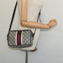 GUCCI GG Supreme Sherry Line Shoulder Bag PVC Navy Silver Red 162910 Auth ep9588-22