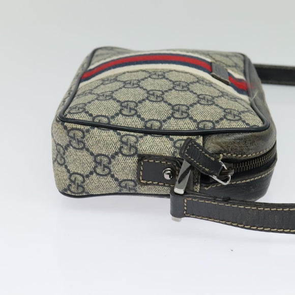 GUCCI GG Supreme Sherry Line Shoulder Bag PVC Navy Silver Red 162910 Auth ep9588