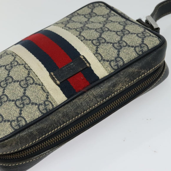 GUCCI GG Supreme Sherry Line Shoulder Bag PVC Navy Silver Red 162910 Auth ep9588