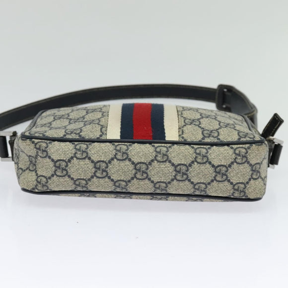 GUCCI GG Supreme Sherry Line Shoulder Bag PVC Navy Silver Red 162910 Auth ep9588