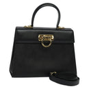 Salvatore Ferragamo Gancini Hand Bag Leather 2way Black Gold Auth ep9613-1