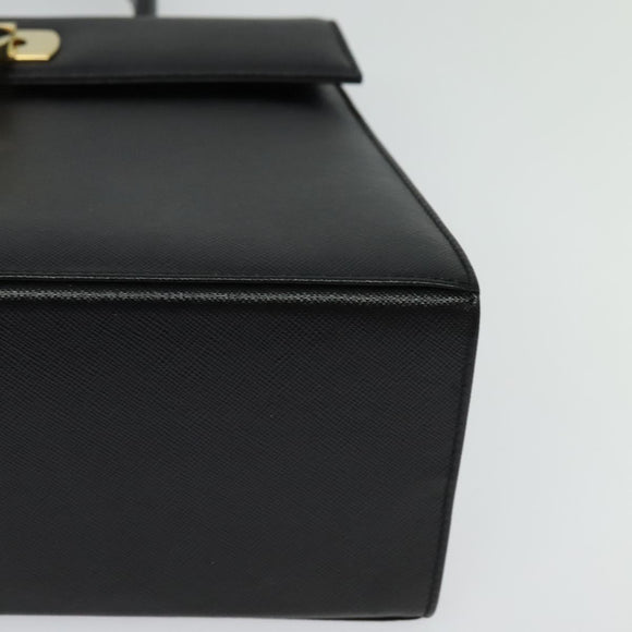 Salvatore Ferragamo Gancini Hand Bag Leather 2way Black Gold Auth ep9613