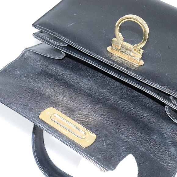Salvatore Ferragamo Gancini Hand Bag Leather 2way Black Gold Auth ep9613