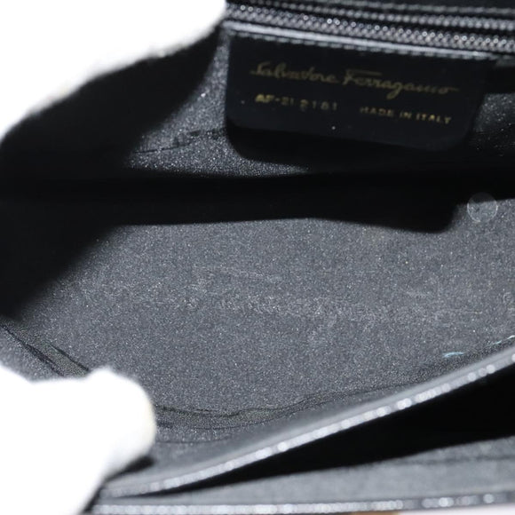 Salvatore Ferragamo Gancini Hand Bag Leather 2way Black Gold Auth ep9613