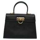 Salvatore Ferragamo Gancini Hand Bag Leather 2way Black Gold Auth ep9613-13