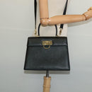 Salvatore Ferragamo Gancini Hand Bag Leather 2way Black Gold Auth ep9613-23