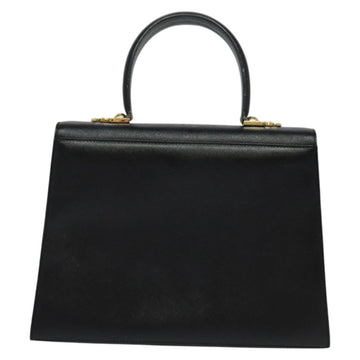Salvatore Ferragamo Gancini Hand Bag Leather 2way Black Gold Auth ep9613 - 0