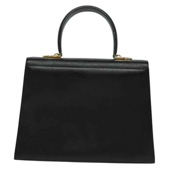 Salvatore Ferragamo Gancini Hand Bag Leather 2way Black Gold Auth ep9613