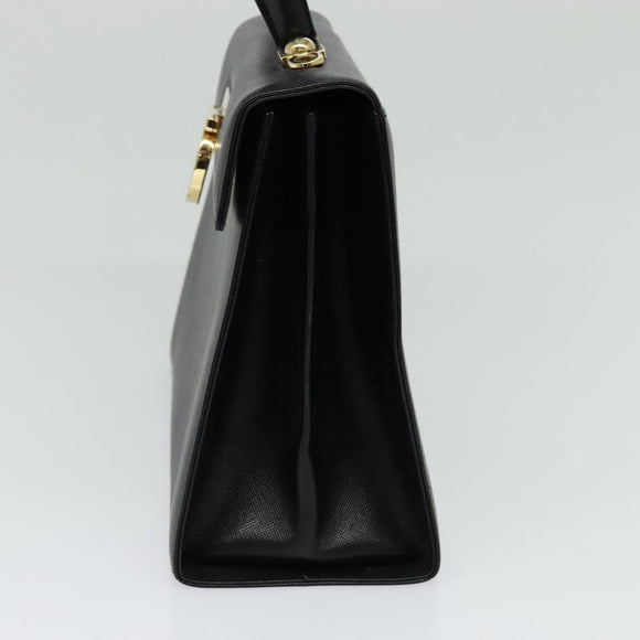 Salvatore Ferragamo Gancini Hand Bag Leather 2way Black Gold Auth ep9613