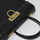 Salvatore Ferragamo Gancini Hand Bag Leather 2way Black Gold Auth ep9613-6