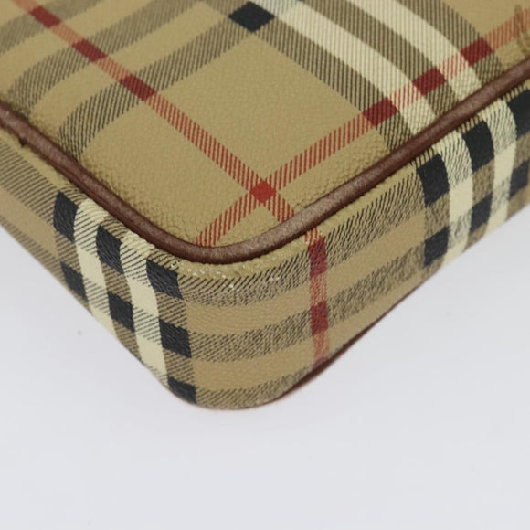 Burberrys Nova Check Clutch Bag PVC Beige Gold Auth ep9636