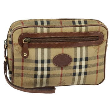 Burberrys Nova Check Clutch Bag PVC Beige Gold Auth ep9636