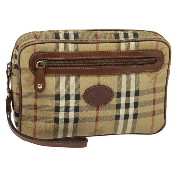 Burberrys Nova Check Clutch Bag PVC Beige Gold Auth ep9636