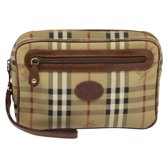 Burberrys Nova Check Clutch Bag PVC Beige Gold Auth ep9636