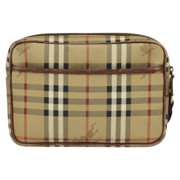 Burberrys Nova Check Clutch Bag PVC Beige Gold Auth ep9636