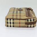 Burberrys Nova Check Clutch Bag PVC Beige Gold Auth ep9636-4