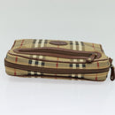 Burberrys Nova Check Clutch Bag PVC Beige Gold Auth ep9636-5