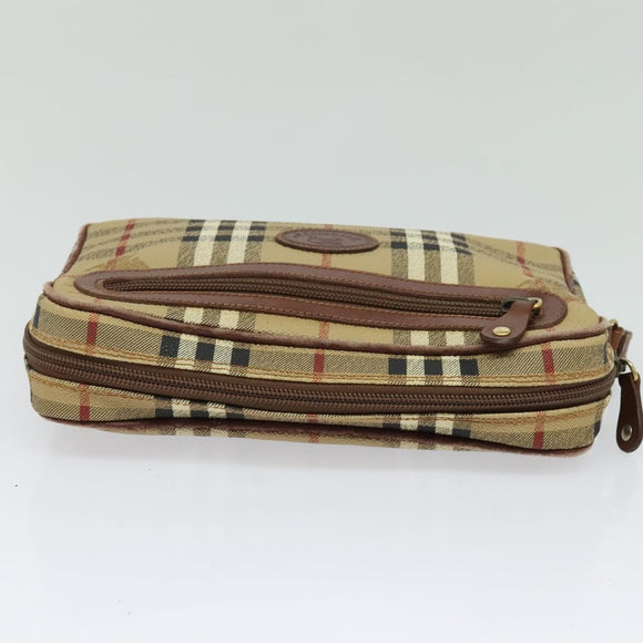 Burberrys Nova Check Clutch Bag PVC Beige Gold Auth ep9636