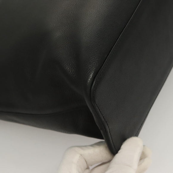 BURBERRY Tote Bag Leather Black Gold Auth ep9639