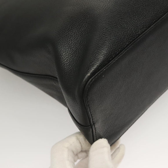 BURBERRY Tote Bag Leather Black Gold Auth ep9639