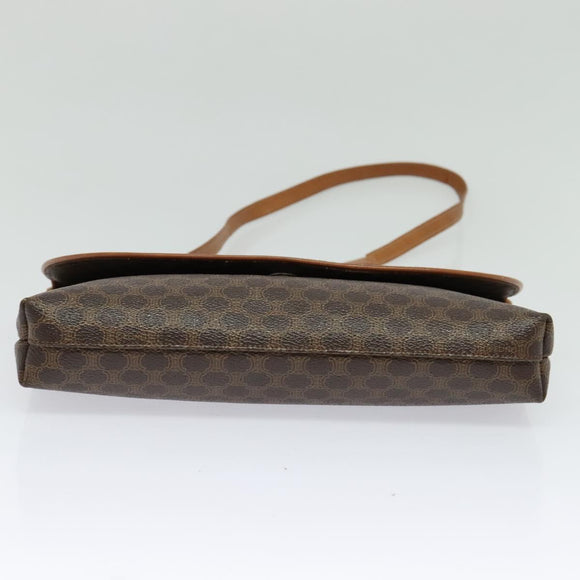 CELINE Macadam Canvas Shoulder Bag PVC Leather Brown Gold Auth ep9642