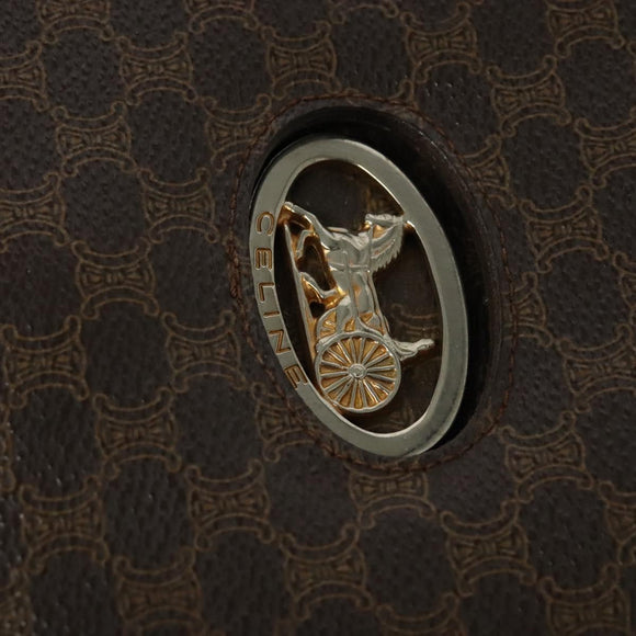 CELINE Macadam Canvas Shoulder Bag PVC Leather Brown Gold Auth ep9642