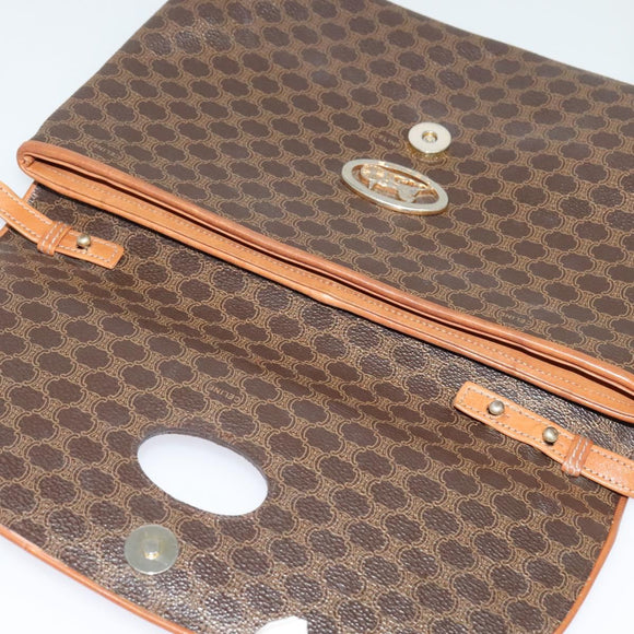 CELINE Macadam Canvas Shoulder Bag PVC Leather Brown Gold Auth ep9642