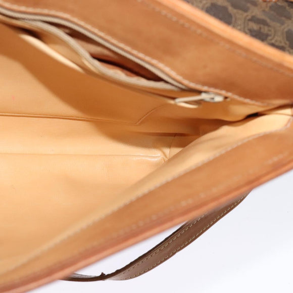 CELINE Macadam Canvas Shoulder Bag PVC Leather Brown Gold Auth ep9642