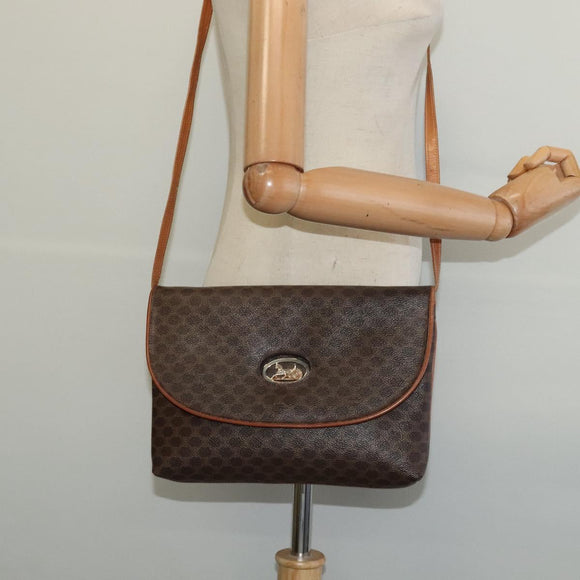 CELINE Macadam Canvas Shoulder Bag PVC Leather Brown Gold Auth ep9642