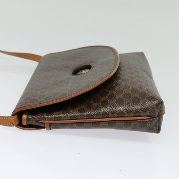 CELINE Macadam Canvas Shoulder Bag PVC Leather Brown Gold Auth ep9642