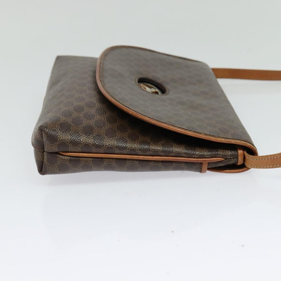 CELINE Macadam Canvas Shoulder Bag PVC Leather Brown Gold Auth ep9642