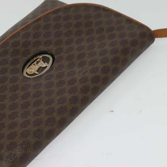 CELINE Macadam Canvas Shoulder Bag PVC Leather Brown Gold Auth ep9642